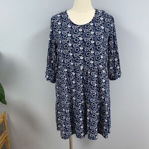 Seasalt Cornwall Heron Dip Dress US 16 Jersey Tiered Blue Print Organic Cotton